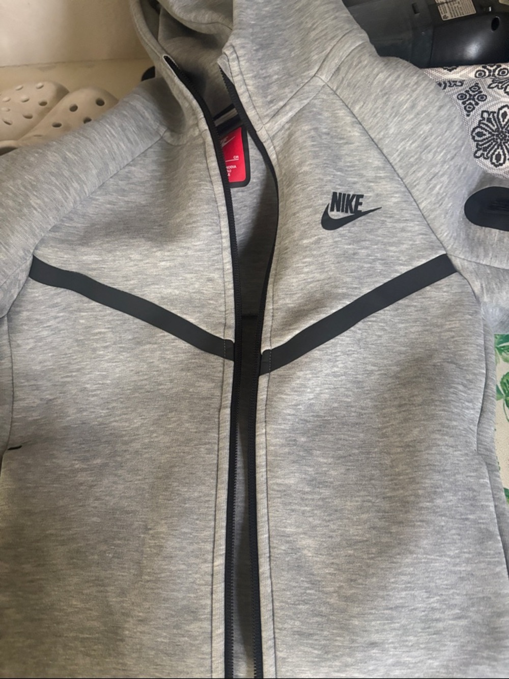 Nike Youth small zippered  Light Heather Gray Hoodie with Black Trim